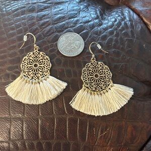 Elegant‎ Gold and Cream Tassel Earrings